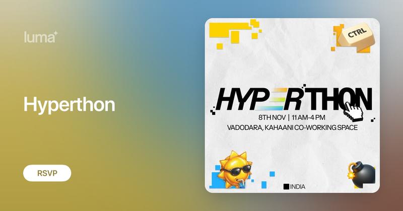 OnchainGujju's tweet card. Get Ready to Code at Lightning Speed ⚡ HYPERTHON is hitting Vadodara on November 8th, and it's about to get wild. Picture this: developers battling it out in…
