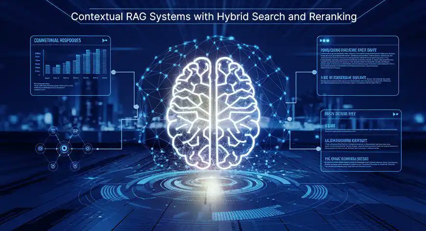 AnalyticsVidhya's tweet card. Comprehensive guide to building Contextual RAG systems with Hybrid Search, Re-ranking, and Contextual Retrieval to enhance AI performance.