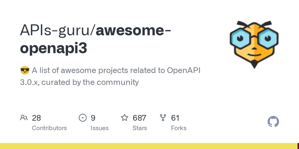 PermittedSoc's tweet card. 😎 A list of awesome projects related to OpenAPI 3.0.x, curated by the community - APIs-guru/awesome-openapi3