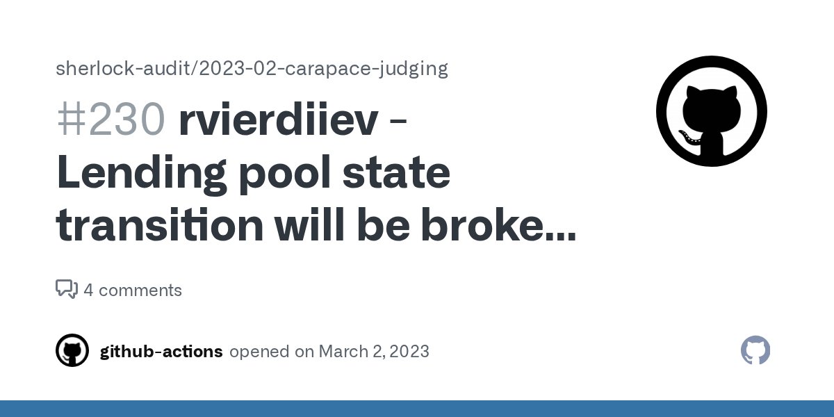 Audix_hq's tweet card. rvierdiiev high Lending pool state transition will be broken when pool is expired in late state Summary Lending pool state transition will be broken when pool is expired in late state Vulnerability...