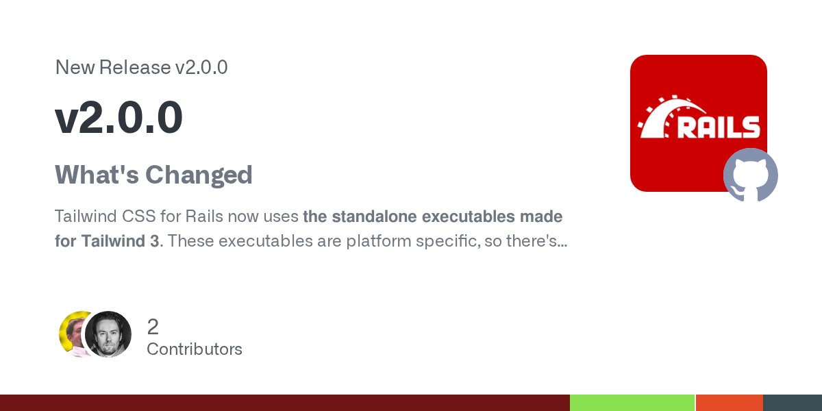 dhh's tweet card. What's Changed Tailwind CSS for Rails now uses the standalone executables made for Tailwind 3. These executables are platform specific, so there's actually separate underlying gems per plat...