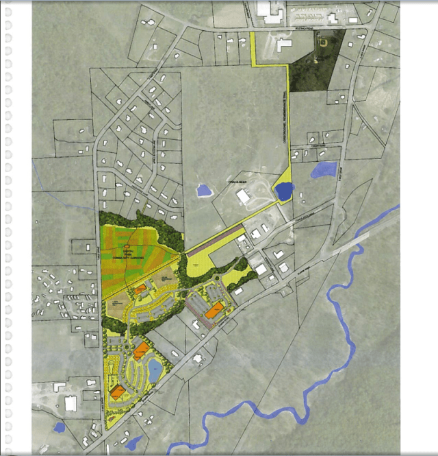 Ithacating's tweet card. 1. Here’s the first revision for the Maguire proposal in Ithaca town. With different building sizes and parking layouts, about the only thing that remains the same is the general site configu…