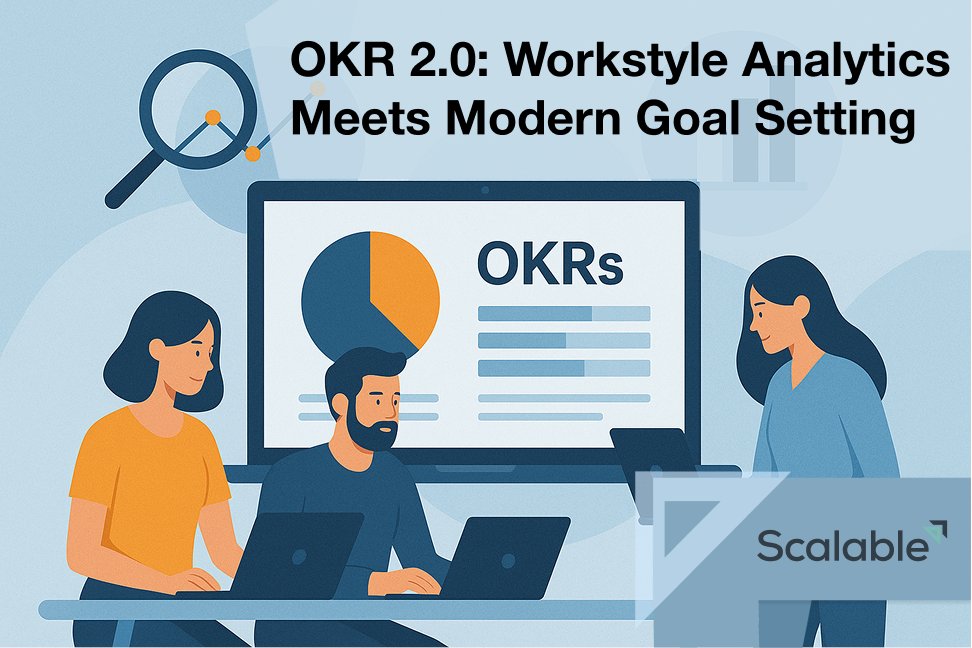 Scalable's tweet card. Discover how OKRs 2.0 combines digital performance and workstyle analytics to drive smarter, sustainable OKR success in the modern workplace.