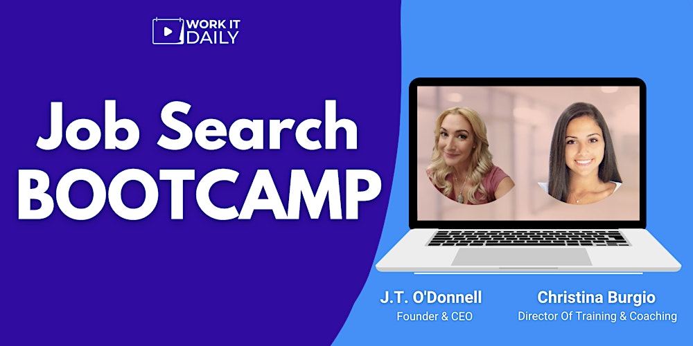 WorkItDaily's tweet card. Get ready to kickstart your job search with our intensive Job Search BOOTCAMP - it's time to land that dream job!