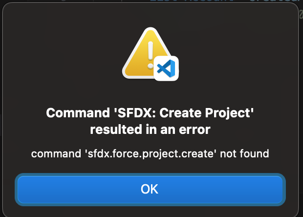 sylvain_sfdc's tweet card. Command 'SFDX: Create Project' resulted in an error command 'sfdx.force.project.create' not found troubleshoot resolution in VS Code