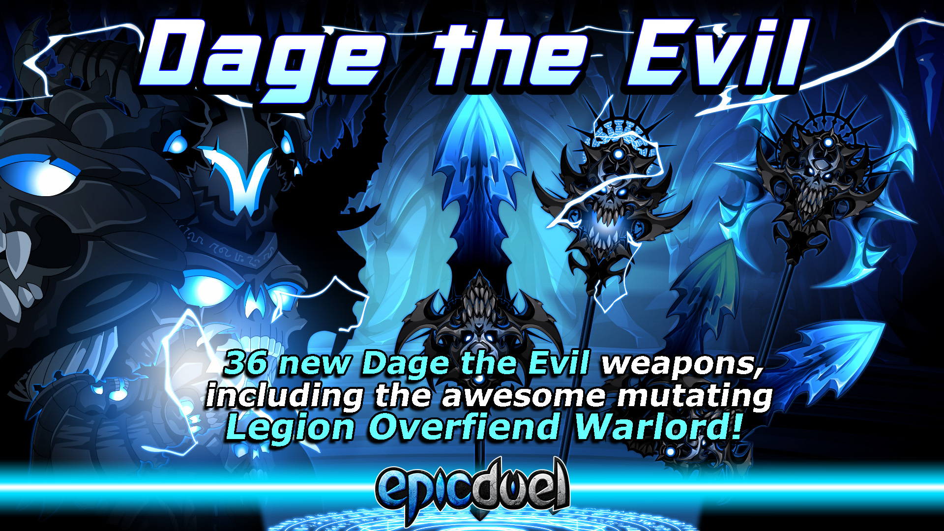 Nightwraith_ED's tweet card. This week EpicDuel is overloaded with new Dage the Evil weapons available in class-specific varieties to let you craft a truly killer build! Also, production is still underway for EpicDuel's HeroMart...