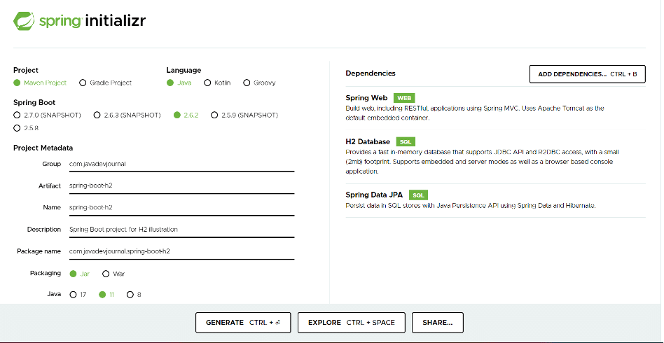 javadevjournal's tweet card. In this article, we will see how to use Spring Boot with H2 Database.Just like other databases, there’s full intrinsic support for it in the Spring Boot ecosystem. Spring Boot ... Read more