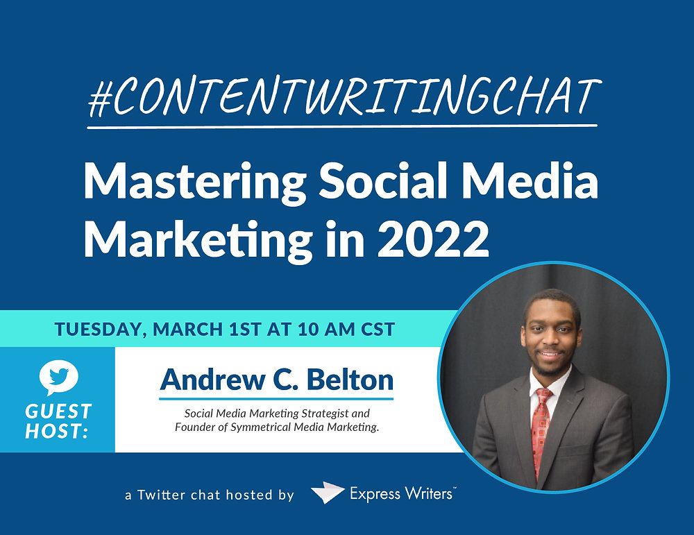 AndrewCBelton's tweet card. Express Writers recently invited Andrew C. Belton to be featured as a guest host of a #ContentWritingChat Twitter chat.