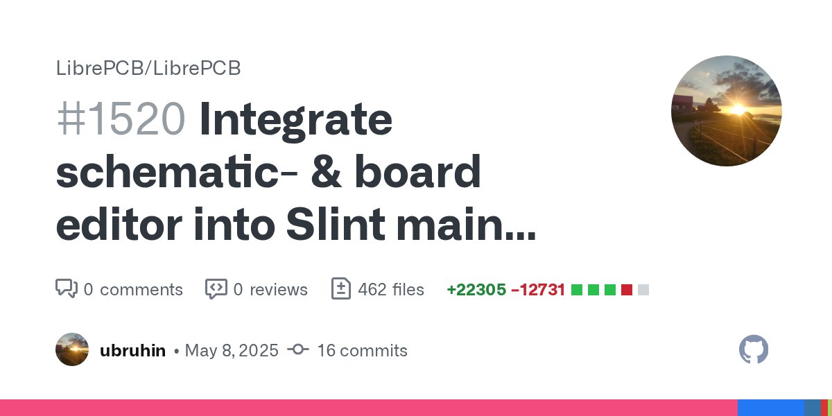 slint_ui's tweet card. Description The most important step of the Qt -> Slint migration: Integrating the complete schematic- & board editor functionality into the new Slint main window, eliminating the sta...