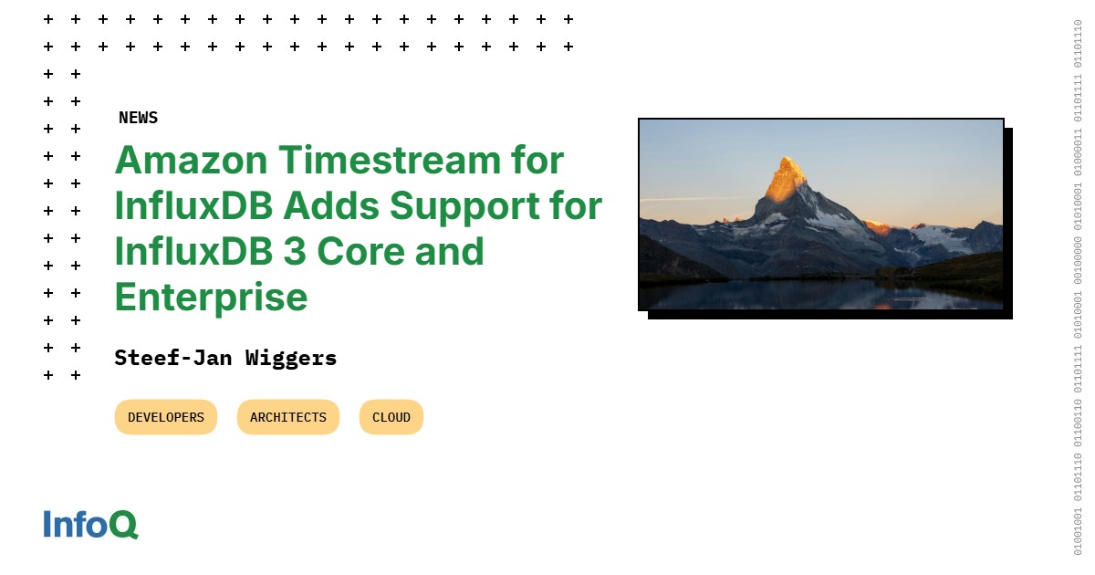 InfluxDB's tweet card. InfluxData has launched InfluxDB 3 Core and Enterprise on Amazon Timestream, offering a high-speed, open-source time-series database for real-time applications. With enhanced security, scalability,...
