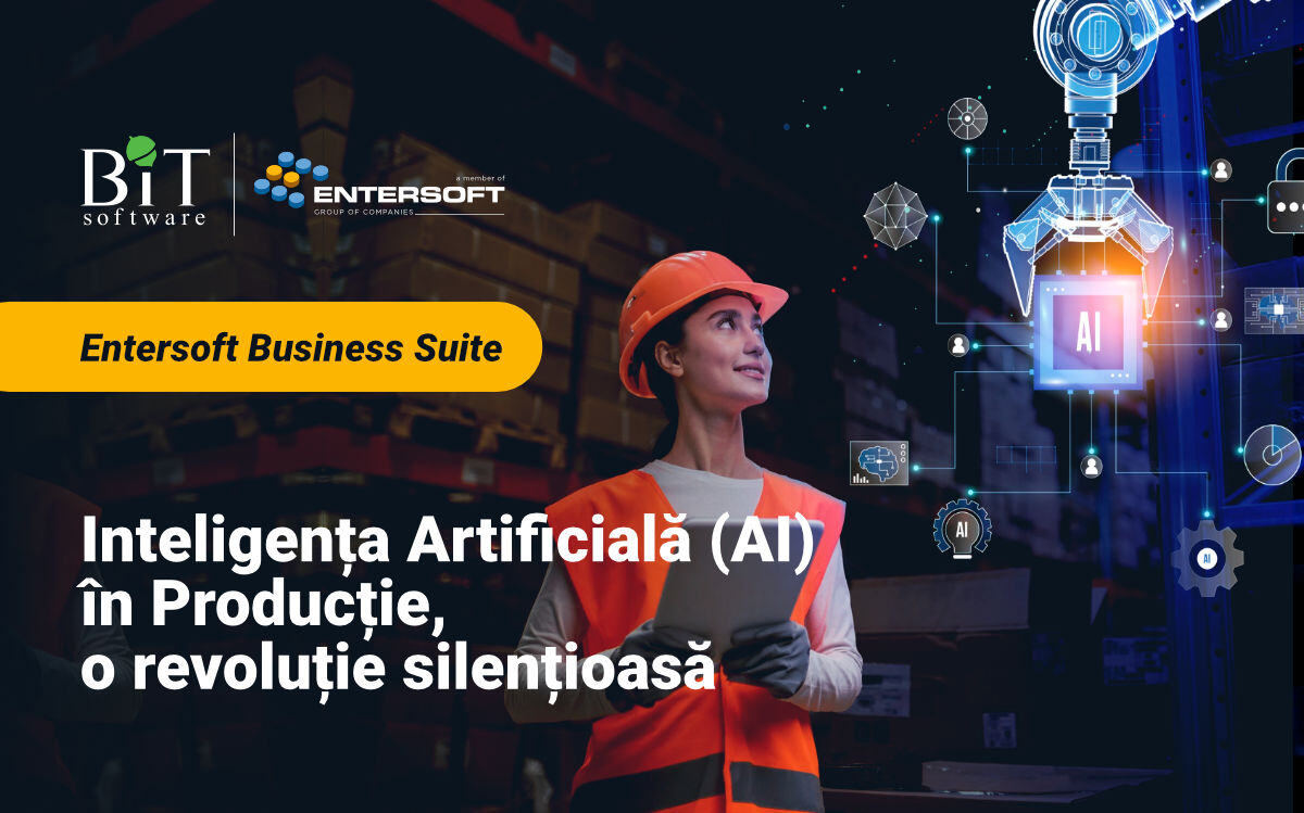 BITSoftware's tweet card. AI revoluționează producția prin automatizare, optimizare și personalizare, îmbunătățind eficiența și calitatea. Integrarea AI în Entersoft Business Suite.