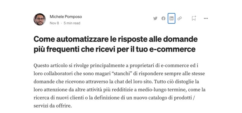 MichelePomposo's tweet card. Ricevi sempre le stesse domande dai visitatori del tuo sito? Vorresti automatizzare le attività più ripetitive per concentrarti su quelle a maggiore valore aggiunto? Allora ti consiglio di leggere il...