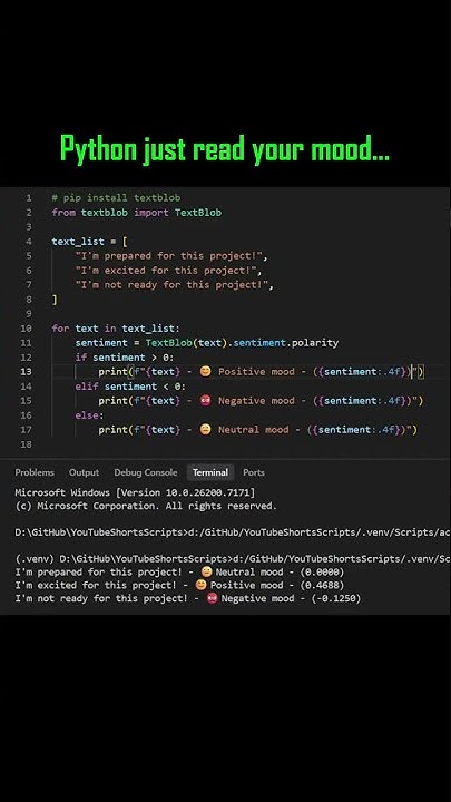 DevAsService's tweet card. Detect your mood in Python without AI #Python #AI #SentimentAnalysis...