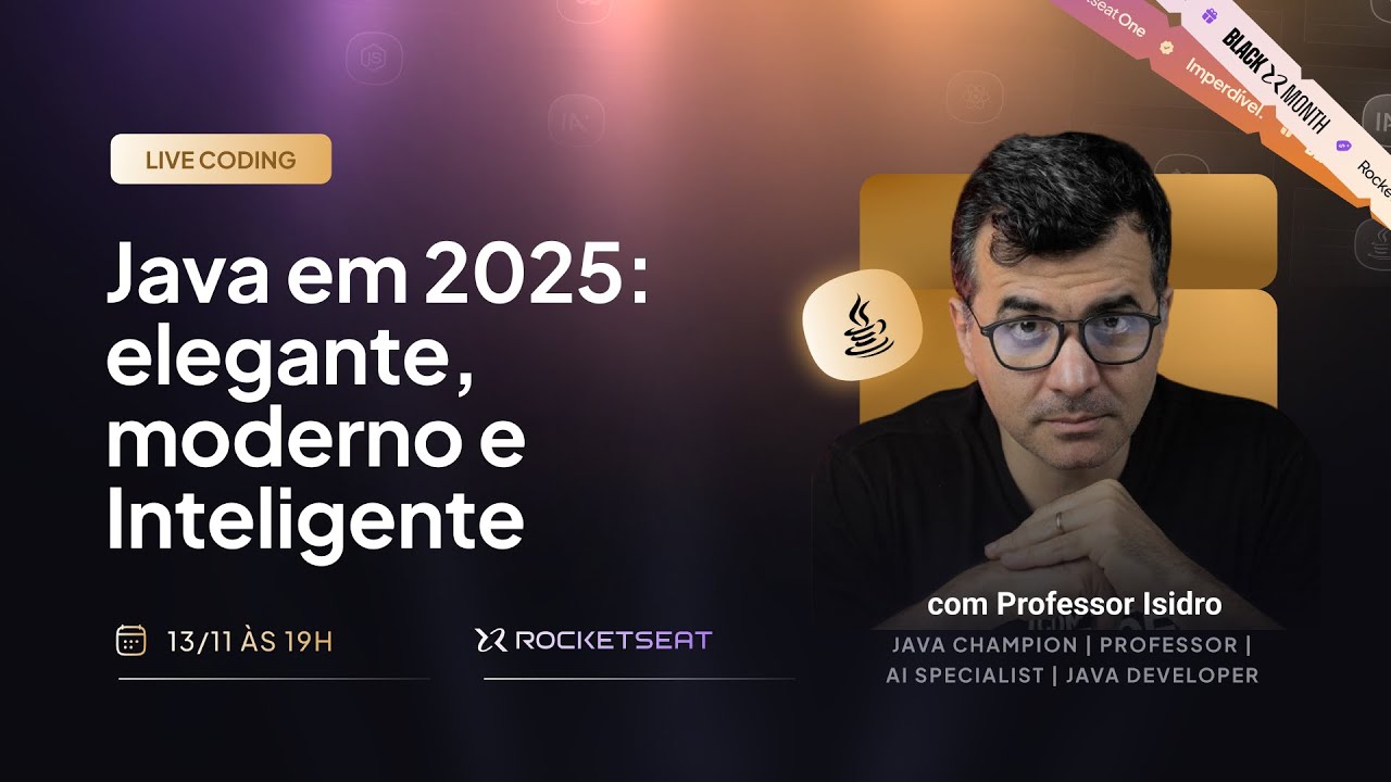 rocketseat's tweet card. Live coding: Java em 2025 elegante, moderno e inteligente