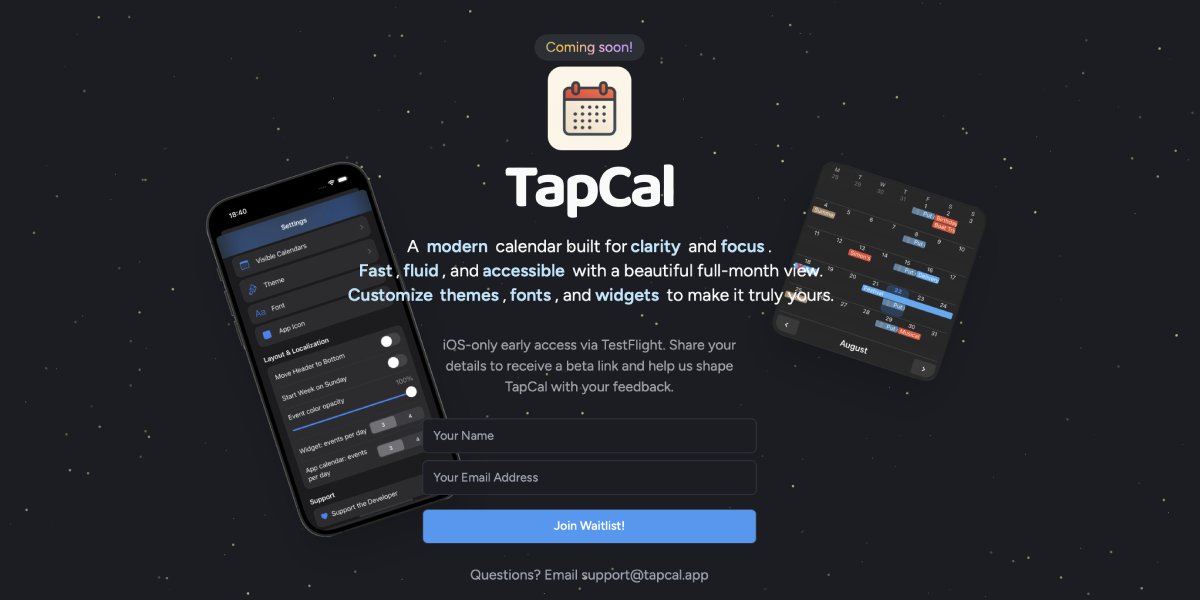JonsTechYT's tweet card. Tapcal is a clean, minimal mobile calendar with full-month widgets, themes, and accessibility.