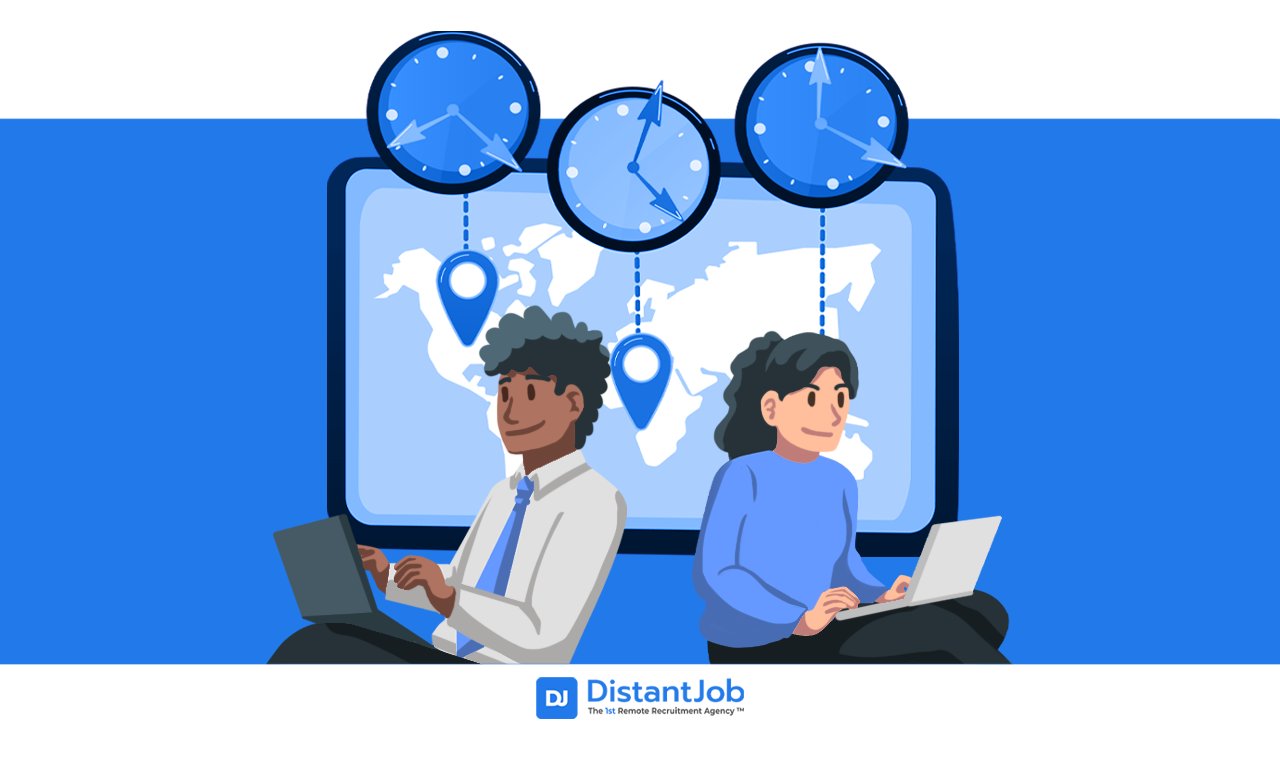 DistantJob's tweet card. Learn what asynchronous communication is, compare it to meetings, see 2025 stats on deep‑work gains, and grab a 5‑step async workflow checklist.