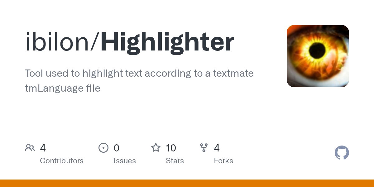 oss_haxe's tweet card. Tool used to highlight text according to a textmate tmLanguage file - ibilon/Highlighter