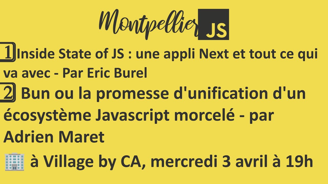 MtpTechHub's tweet card. Montpellier JS / Frameworks JS, Next.js (State of JavaScript) et Bun,...