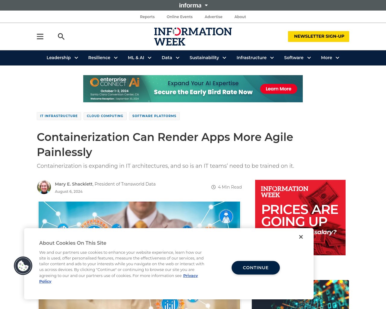 managetech_inc's tweet card. 要約： ITアーキテクチャにおいて、コンテナ化が拡大しており、ITチームのトレーニングニーズも高まっている。