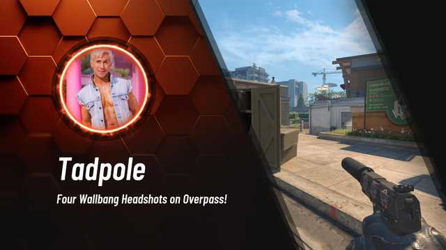 TadpoleCS's tweet card. Four Wallbang Headshots on Overpass!