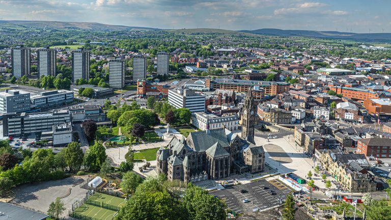 SkyNews's tweet card. The men have been bailed and will appear at Manchester and Salford Magistrates' Court next year.