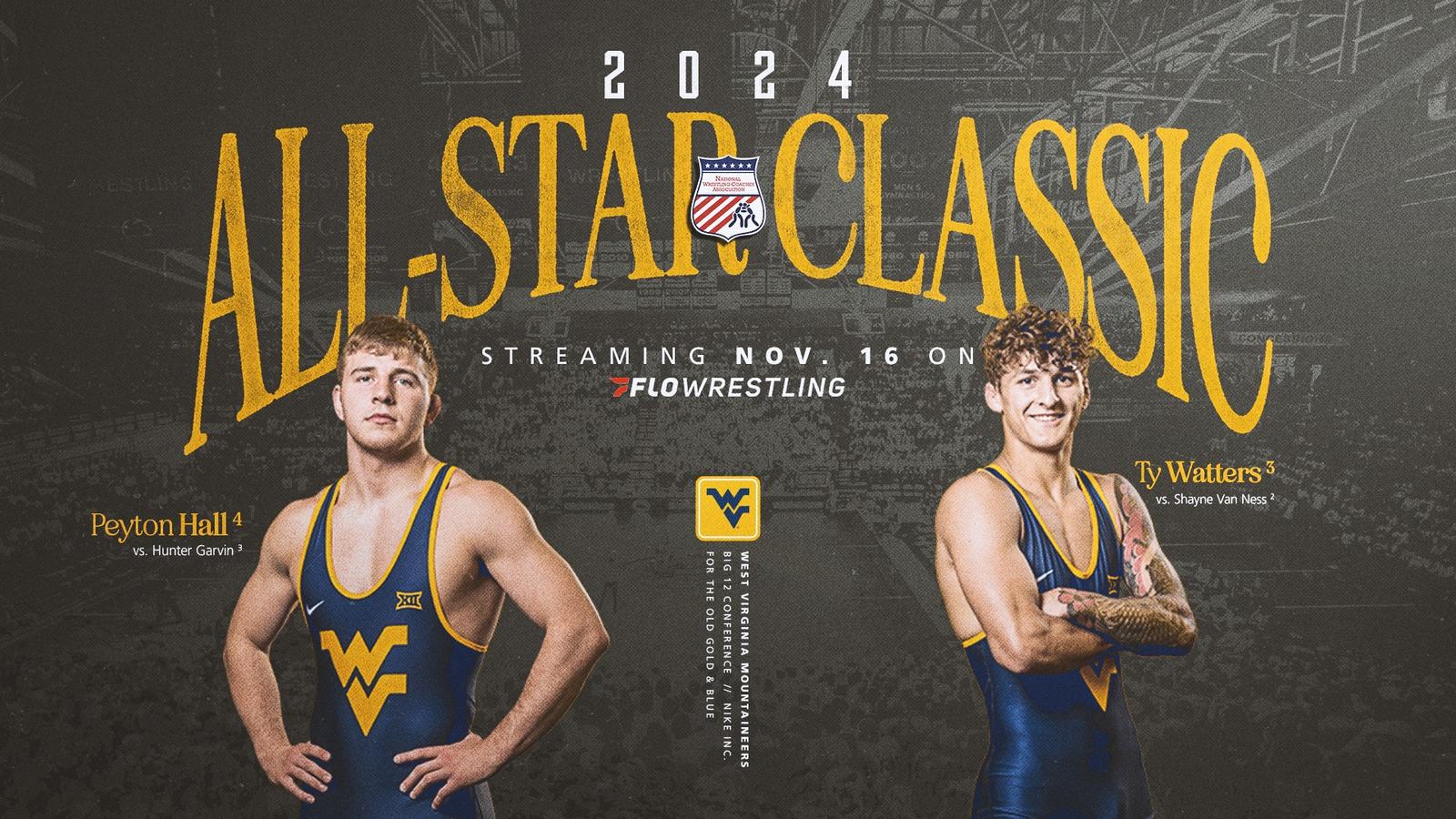 WVUWrestling's tweet card. MORGANTOWN, W.Va. – Two-time All-American and fifth-year senior Peyton Hall (165) and sophomore All-American Ty Watters (149) have been selected to represent...