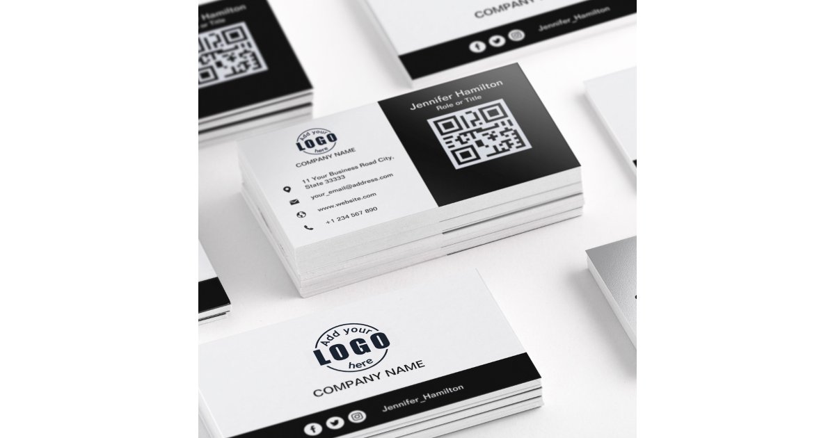 cami_designs's tweet card. Black and White add your QR Code Standard Business Card