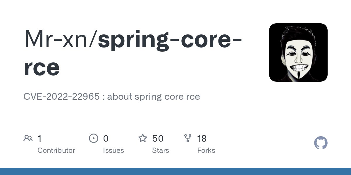 vaexdanny's tweet card. CVE-2022-22965 : about spring core rce. Contribute to Mr-xn/spring-core-rce development by creating an account on GitHub.