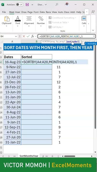 VicmoExcel's tweet card. Sort data first by Month and then Year #shorts