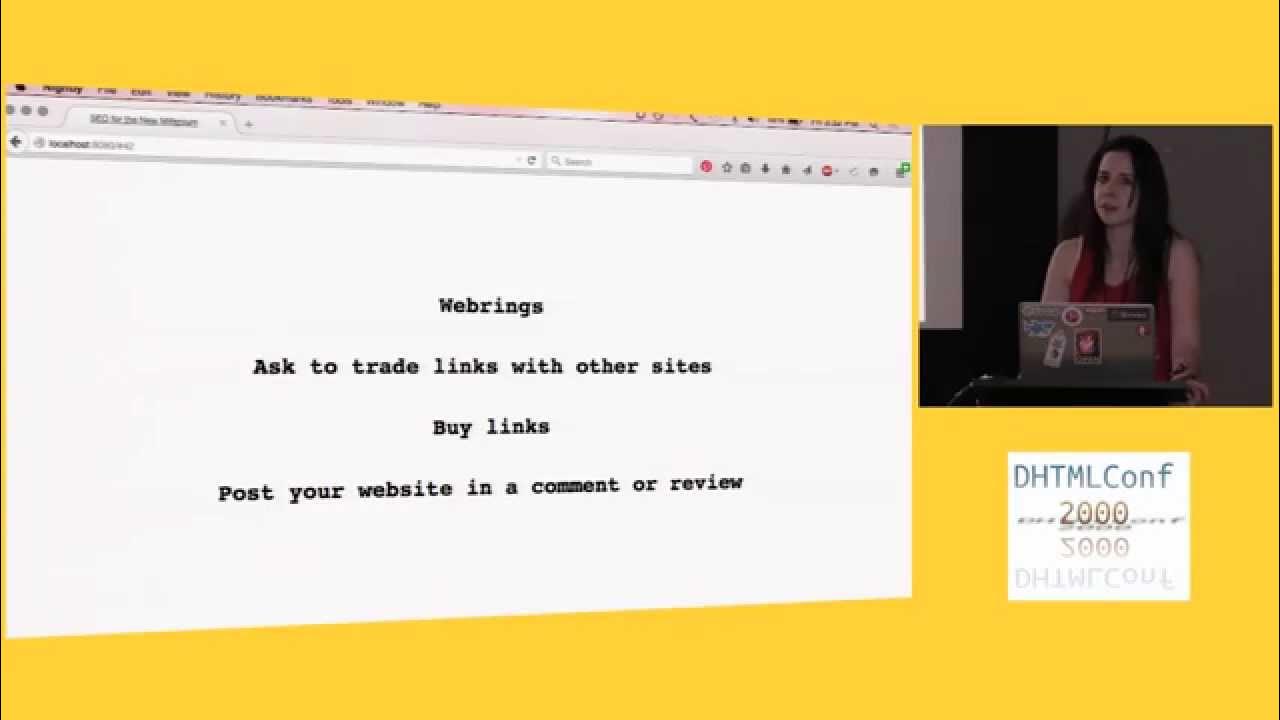 DHTMLConf's tweet card. Angelina Fabbro: SEO for the New Millenium | DHTMLConf 2000 | JSFest...