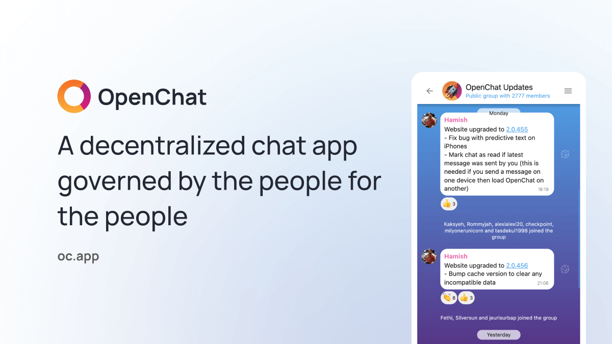 BITTYICP's tweet card. OpenChat is a fully featured chat application running end-to-end on the Internet Computer blockchain.