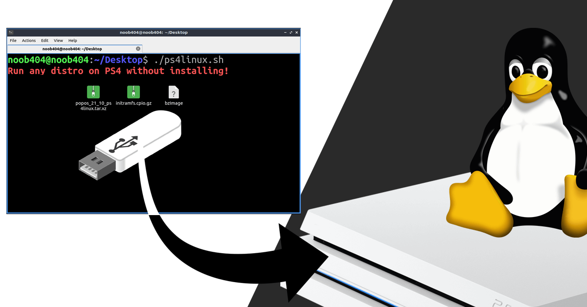 Noob404yt's tweet card. Here is an easier and faster method to install PS4 Linux distro on your PC to run it on your PS4. The method extracts the distro with your PC.