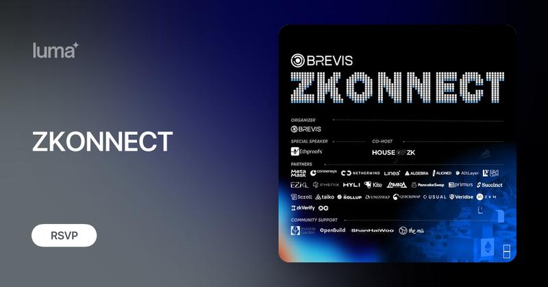 ZKVProtocol's tweet card. ZKONNECT organized by Brevis will explore how ZKVMs, ZK Coprocessors, ZKML and ZK-TLS are moving from concept to production. We'll examine real implementations…