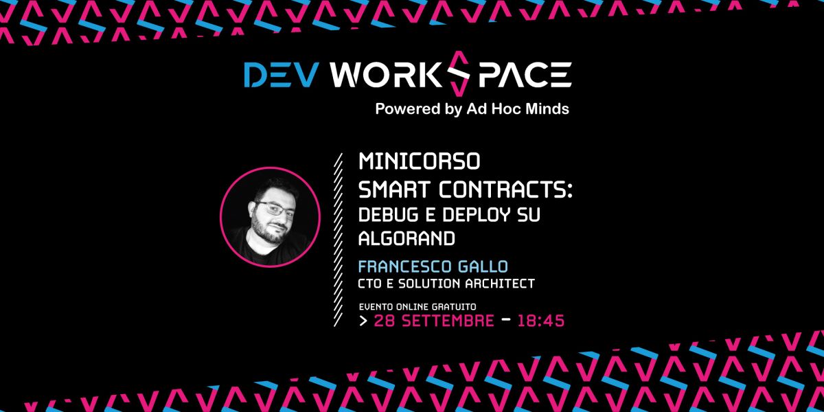 thecmmbay's tweet card. Lo sviluppo di Smart Contracts sulla blockchain con il linguaggio PyTeal: test, debugging, deploy, sicurezza e ottimizzazione con Algorand SDK.