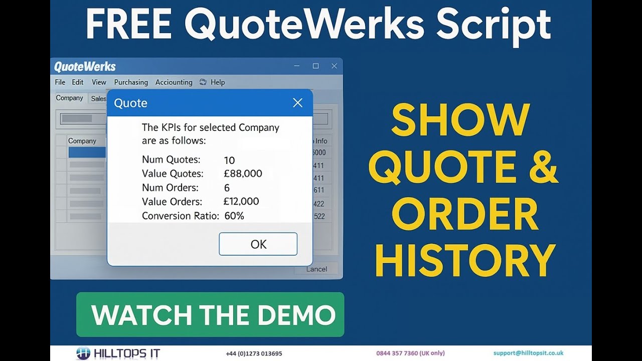 HilltopsIT's tweet card. 💬 QuoteWerks Script Demo: Show Quote & Order History for Selected...