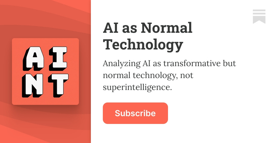 MLOptBlog's tweet card. Analyzing AI as transformative but normal technology, not superintelligence. Click to read AI as Normal Technology, a Substack publication with tens of thousands of subscribers.