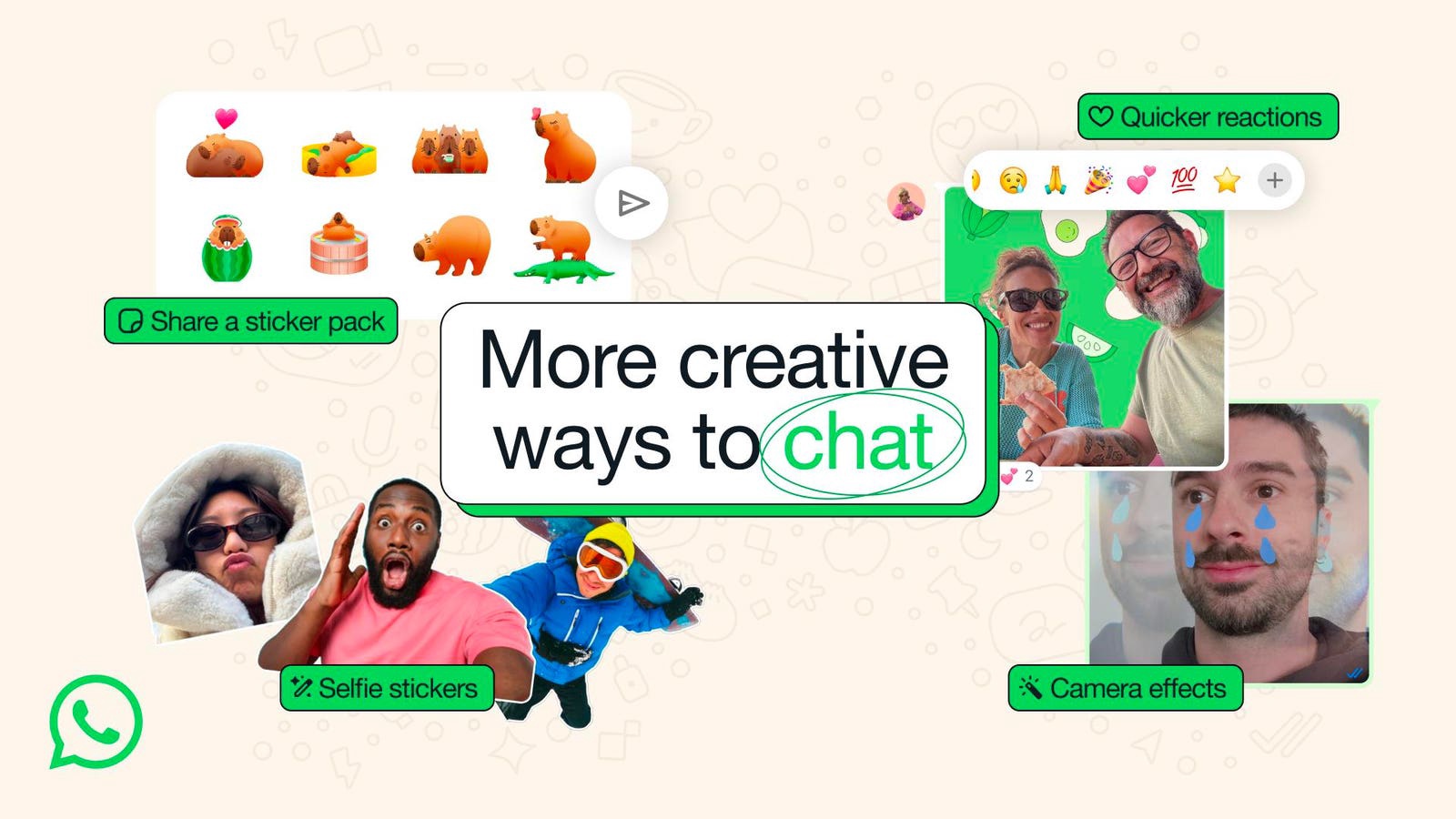 dynamicsTutor's tweet card. The messaging app adds selfie-based stickers, new camera effects, and streamlined message reactions to enhance user creativity and convenience.