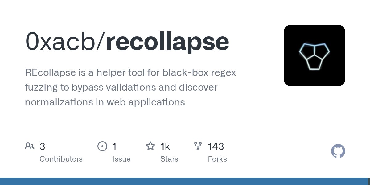 0xacb's tweet card. REcollapse is a helper tool for black-box regex fuzzing to bypass validations and discover normalizations in web applications - 0xacb/recollapse