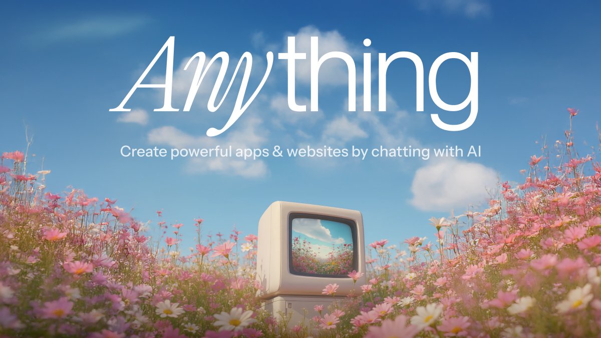 geoffreyporto's tweet card. Anything is your AI agent for turning ideas into apps. Build sites, apps, tools, products and more just by describing what you want