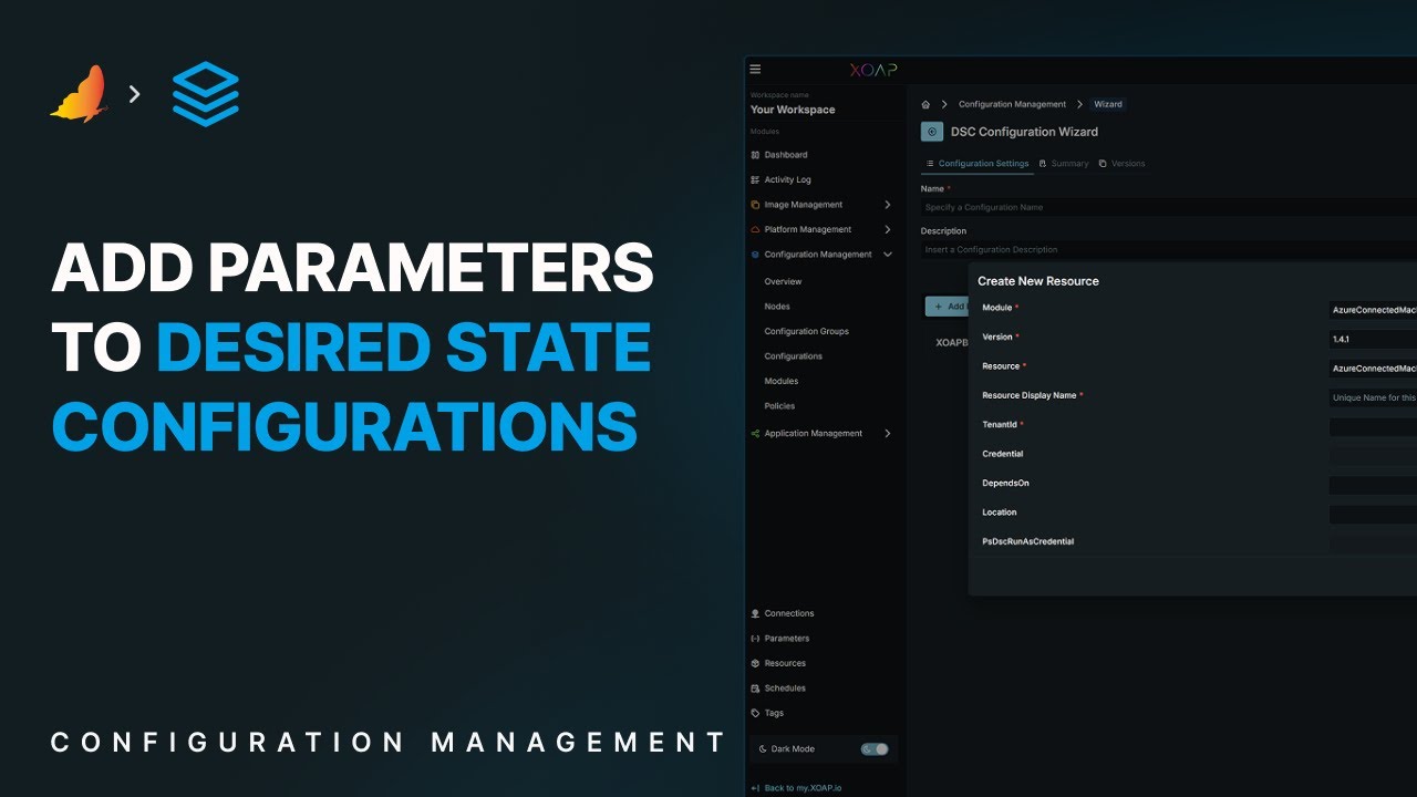 xoap_io's tweet card. How to add parameters to a Desired State Configuration in XOAP