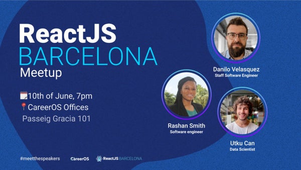ReactJsBCN's tweet card. June Meetup is here! Let's gooo ! We have some amazing speakers, and pizza and beer will be available after the event. ────────── **19:00: Welcome** Grab a beer, a snack, a