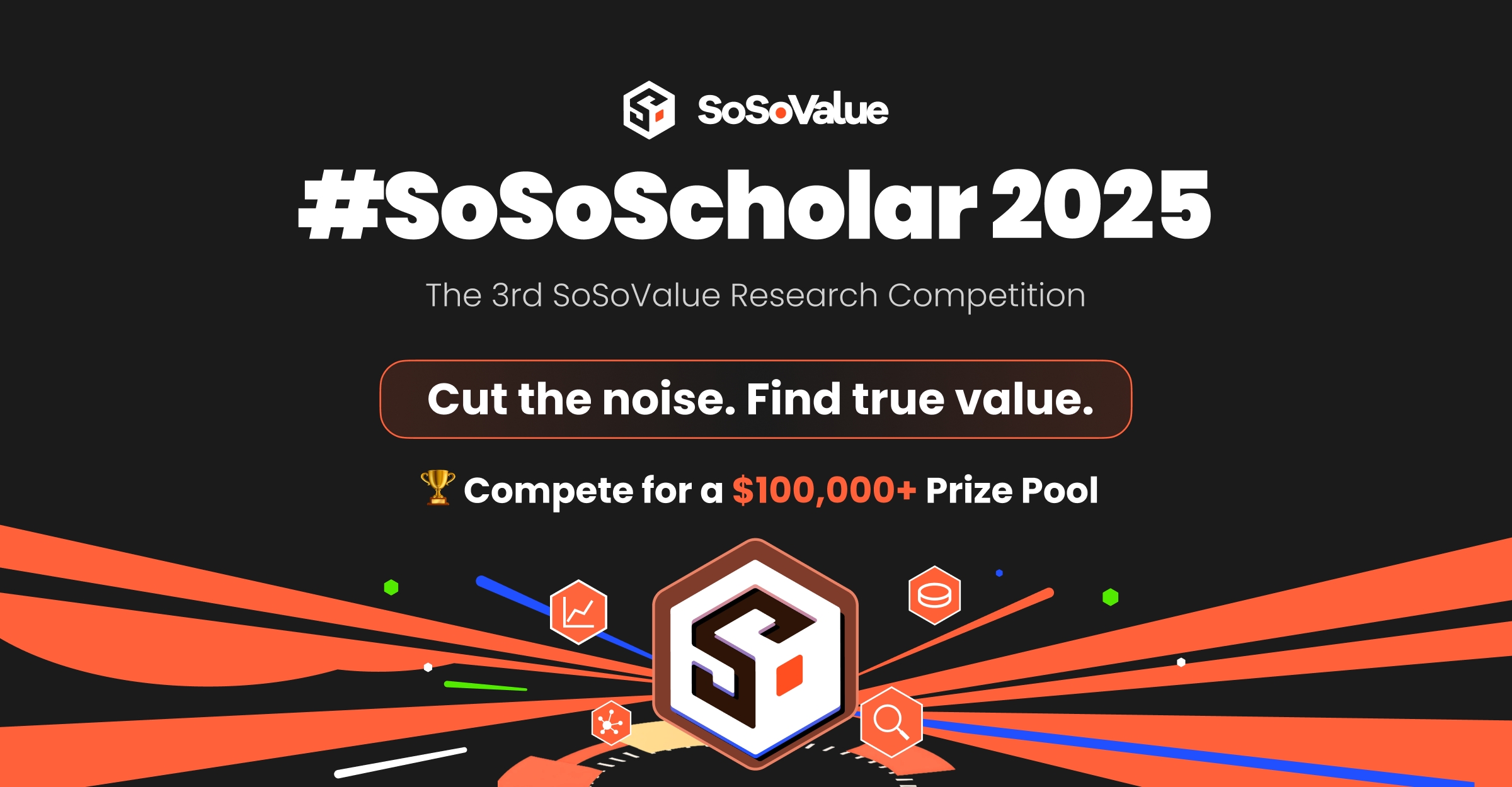 SoSoValueCrypto's tweet card. SoSoValue Research Competition S3 is officially live, now with a record-breaking $100K prize pool! Join Now!