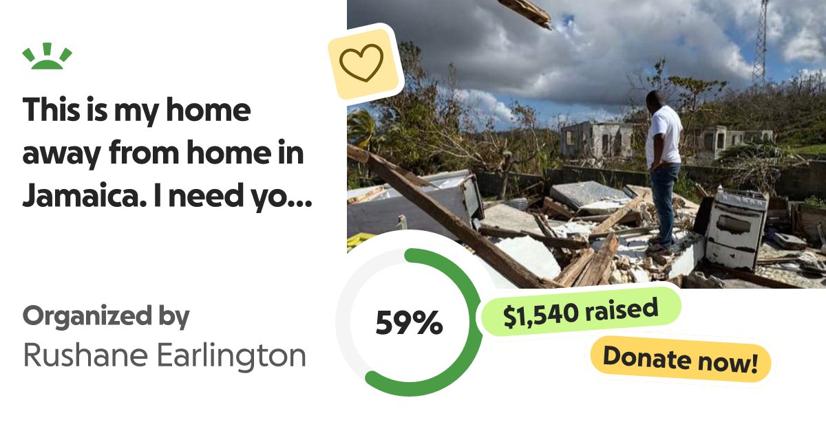 IamAlfreshco's tweet card. In the wake of Hurricane Melissa, many of my family and frien… Rushane Earlington needs your support for This is my home away from home in Jamaica. I need your help