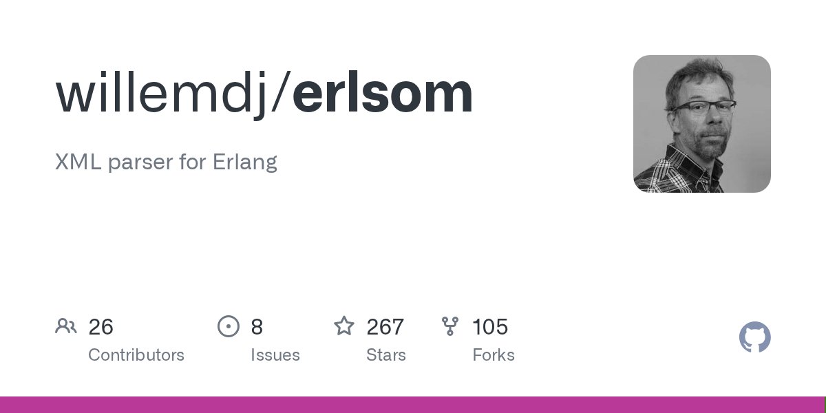 oss_erlang's tweet card. XML parser for Erlang. Contribute to willemdj/erlsom development by creating an account on GitHub.