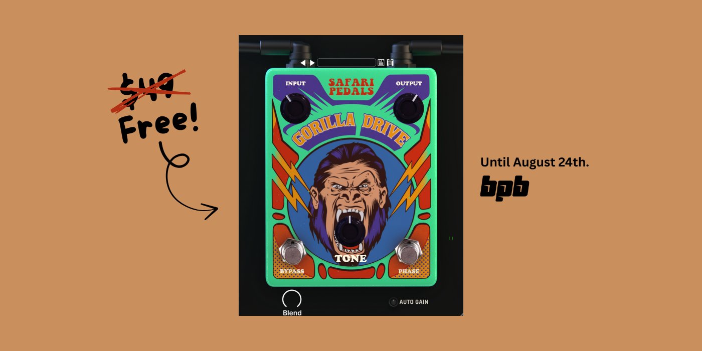 bpblog's tweet card. Safari Pedals offers the Gorilla Drive ($49) warm analog-style saturation plugin for free via Bedroom Producers Blog until August 24th. Gorilla Drive is typically priced at $49, but BPB readers can...