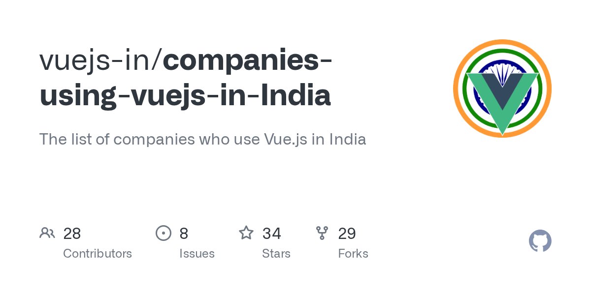 VuejsIN's tweet card. The list of companies who use Vue.js in India. Contribute to vuejs-in/companies-using-vuejs-in-India development by creating an account on GitHub.