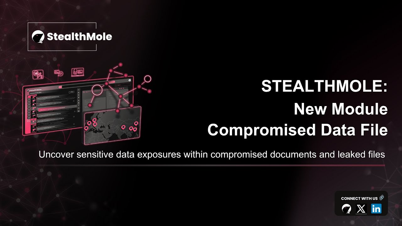 stealthmole_int's tweet card. StealthMole's New Module: Compromised Data File