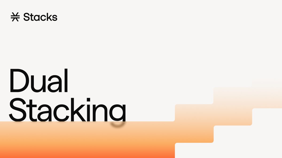 Stacks's tweet card. Hold Bitcoin, earn Bitcoin — no custodians. sBTC Dual Stacking lets you boost Bitcoin rewards up to 5% APY by combining sBTC and STX. Powered by Stacks’ Proof of Transfer consensus and a decentrali...