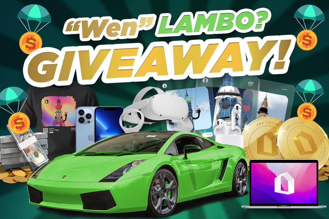 estatexeu's tweet card. Enter today for your chance to Win: 1st Prize -  🥇 A Lamborghini Gallardo + Launch VIP Party Passes + 24 Carat Gold EstateX Pay Card2🥈 MacBook Air + Airpods + 250k $ESX3🥉 iPhone 16 + 1/100 NFT +...