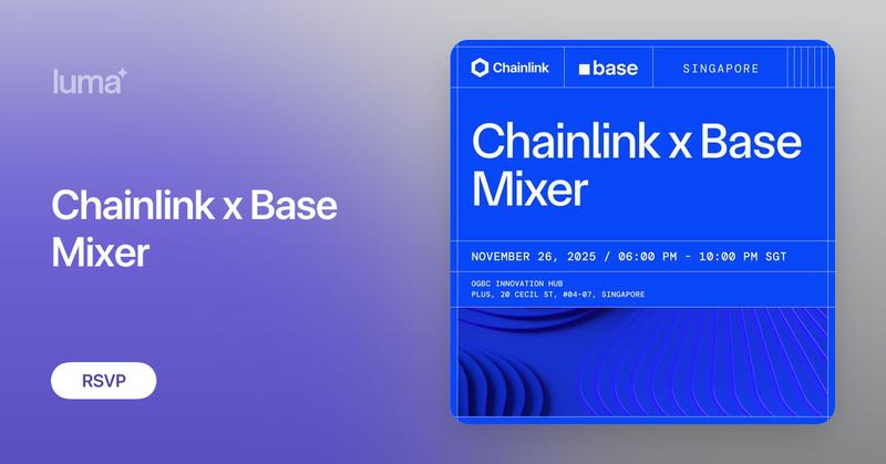 BaseinSG's tweet card. ✨ Join Chainlink and Base for an evening of good food, good vibes and good conversations - whether you're a builder, a founder, or managing a venture capital,…